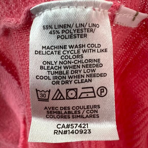 Loft Women's Size Small Linen Blend Long Open Pink Cardigan Ribbed Lightweight - Picture 6 of 10